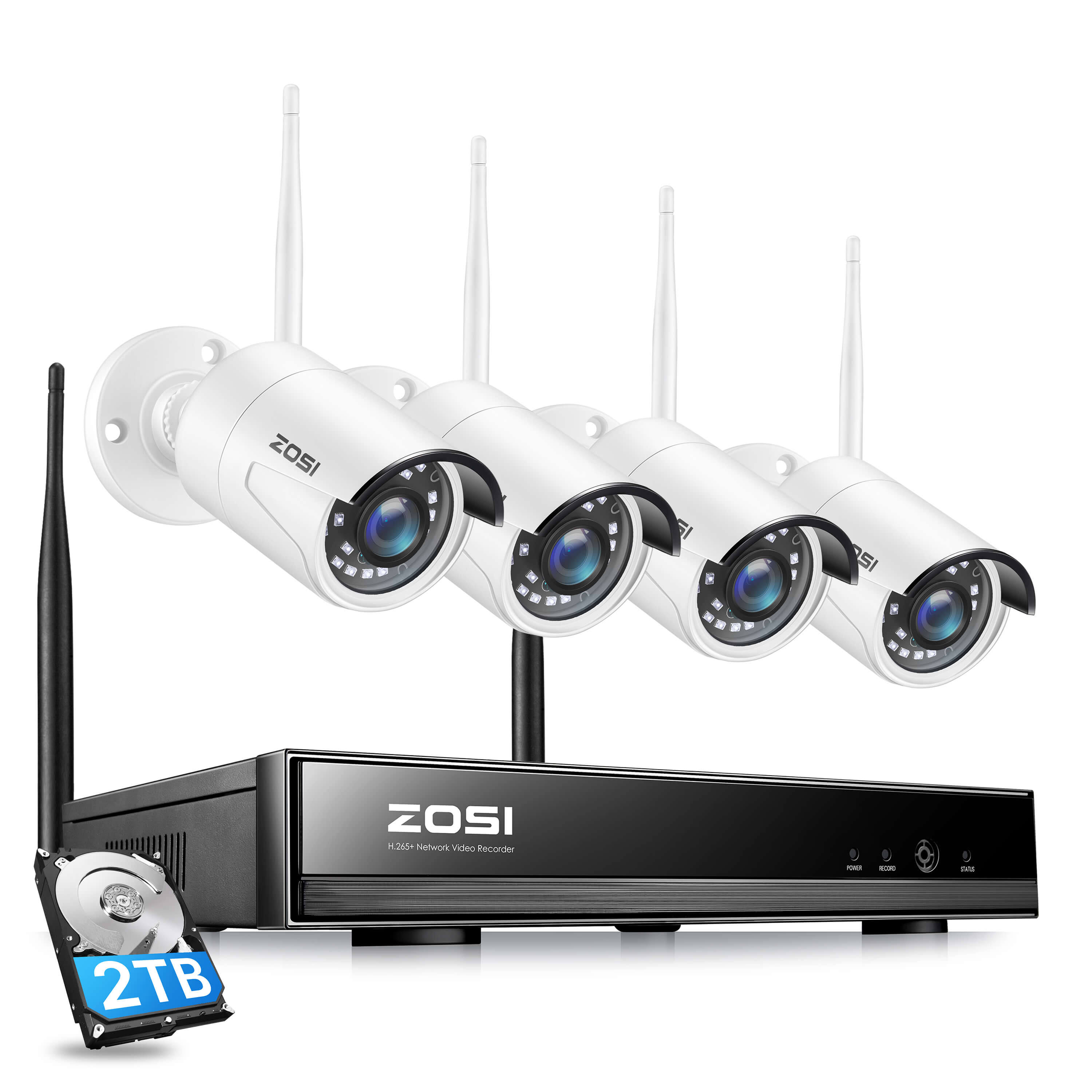 Wireless Security Camera System H.265 8 Channel NVR 1080p WiFi IP Camera Indoor Outdoor Surveillance 4 Cameras+2TB