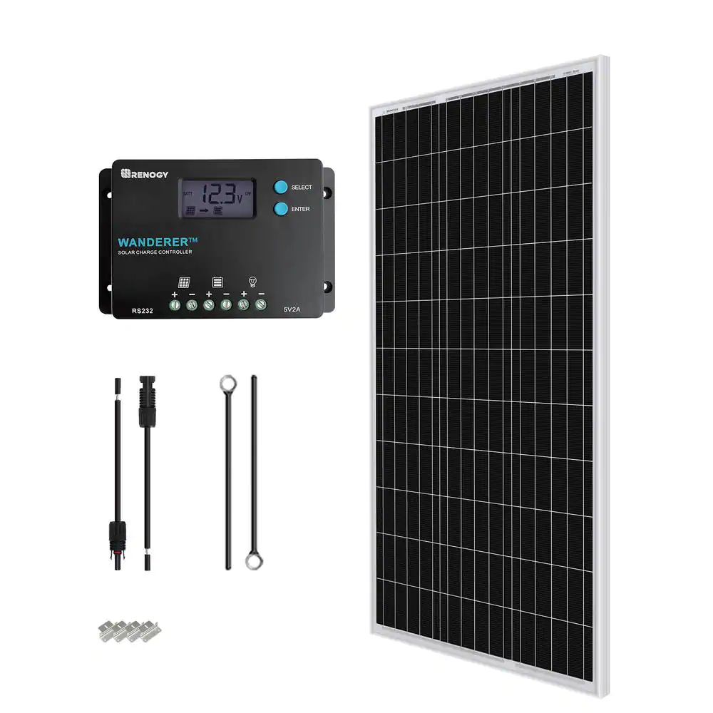100 Watt 12 Volt Off Grid Solar Starter Kit w/ 1 Piece 100W Monocrystalline Panel and 10A PWM Wanderer Charge