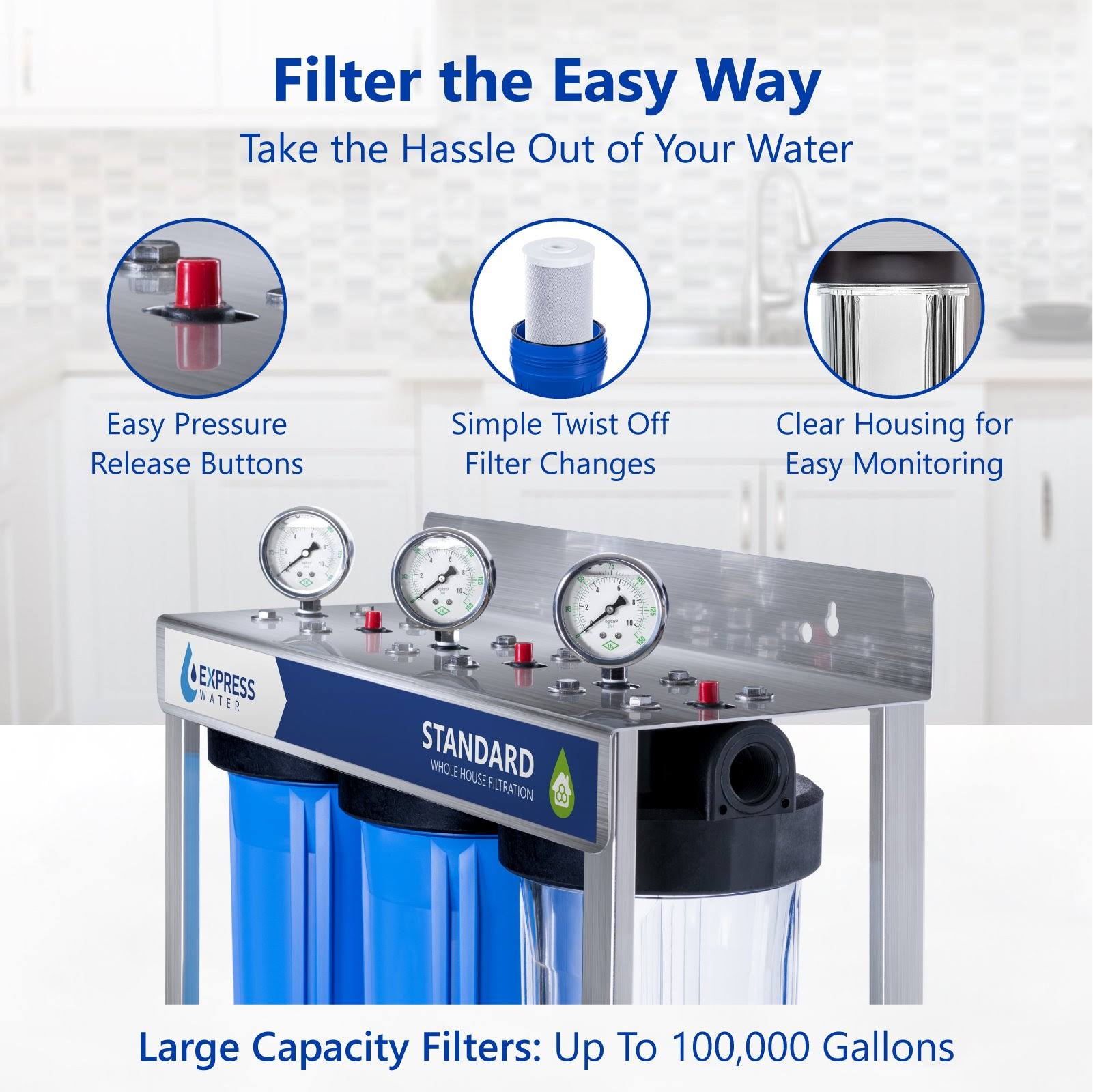 Water Whole House Water Filter 3 Stage Home Water Filtration System Sediment Charcoal Carbon Filters