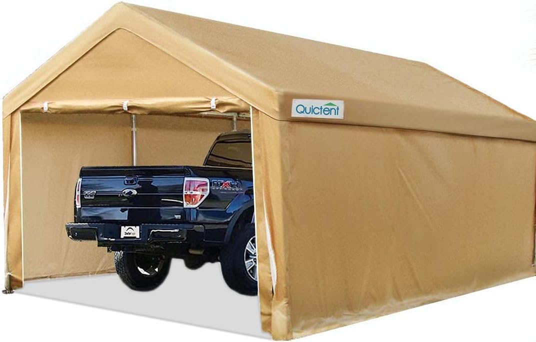 10’x20’ Heavy Duty Carport Car Canopy Galvanized Frame Car Shelter with Ground Bar Silver