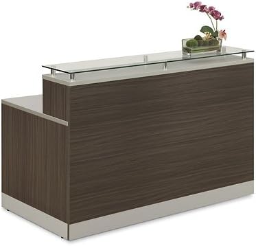 Signature Series Esquire Reception Desk Glass Top Mahogany Silver Laminate Desk