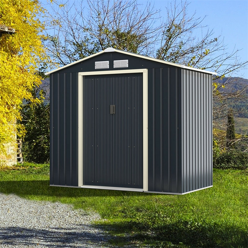 x 4’ Outdoor Metal Storage Shed with 4 Vents Sliding Double Lockable Doors for Garden