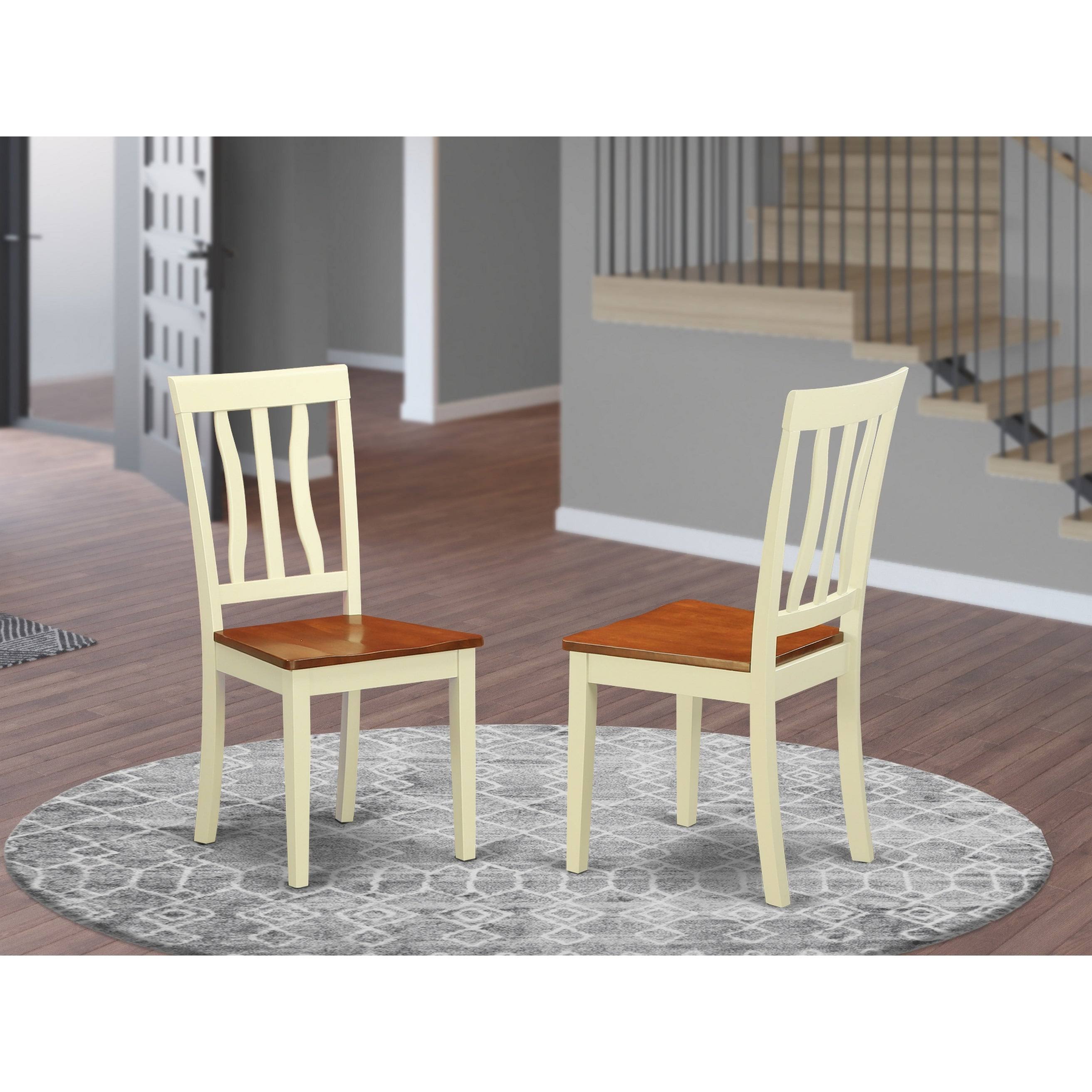 West Furniture Antique Dining Chair with Wooden Seat Set of 2 Buttermilk /