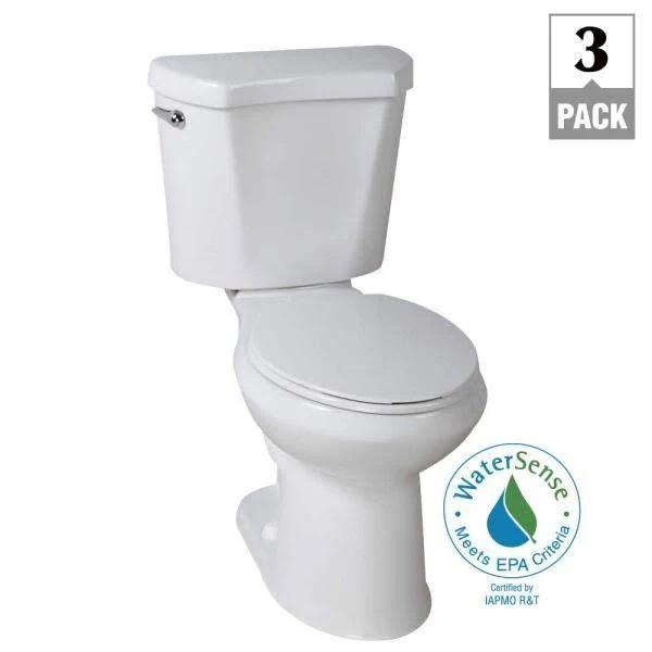 Bay 2 Piece 1.28 GPF High Efficiency Single Flush Round Toilet in White Seat Included (3 Pack)