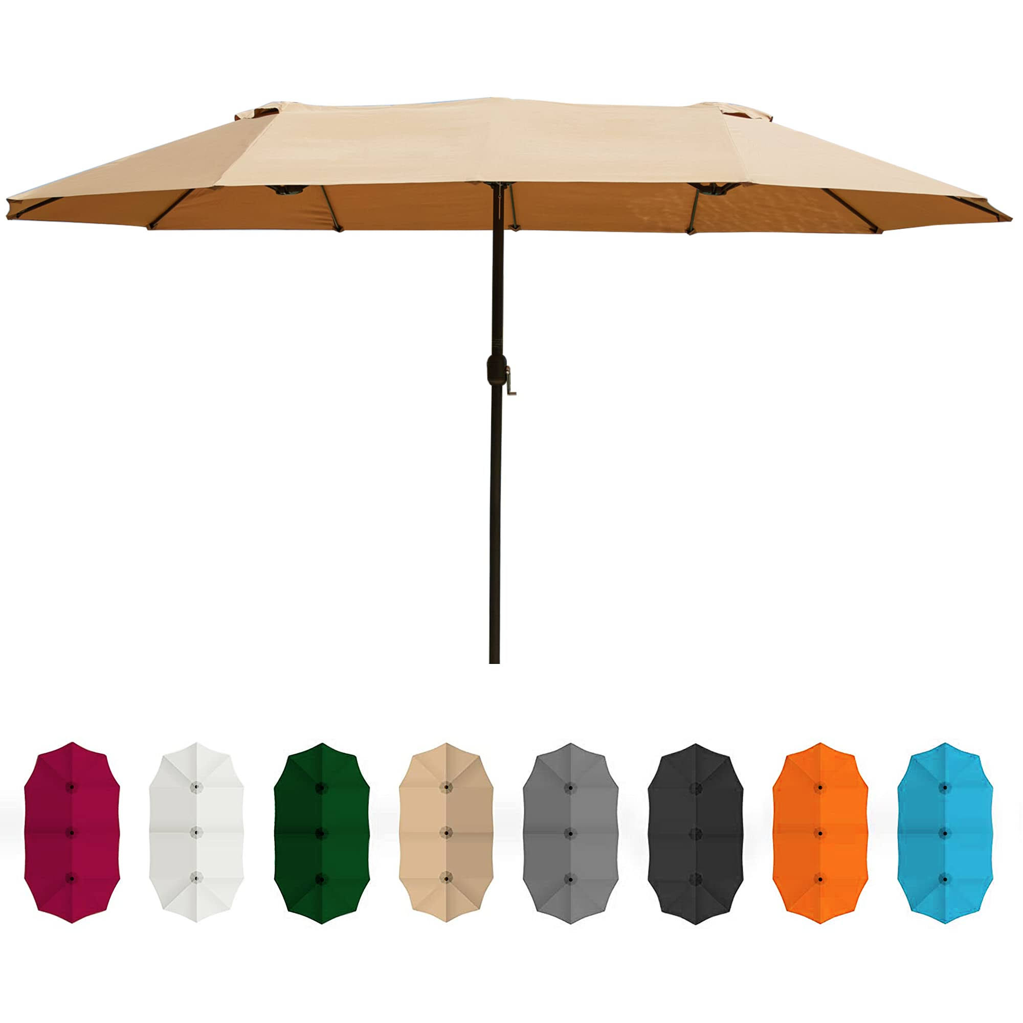 15 ft Extra Large Outdoor Market Patio Umbrella Double Sided Design with Crank