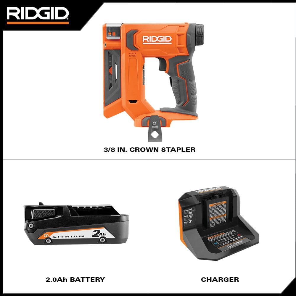 18V Cordless 3/8 in. Crown Stapler Kit with 2.0 Ah Battery and Charger