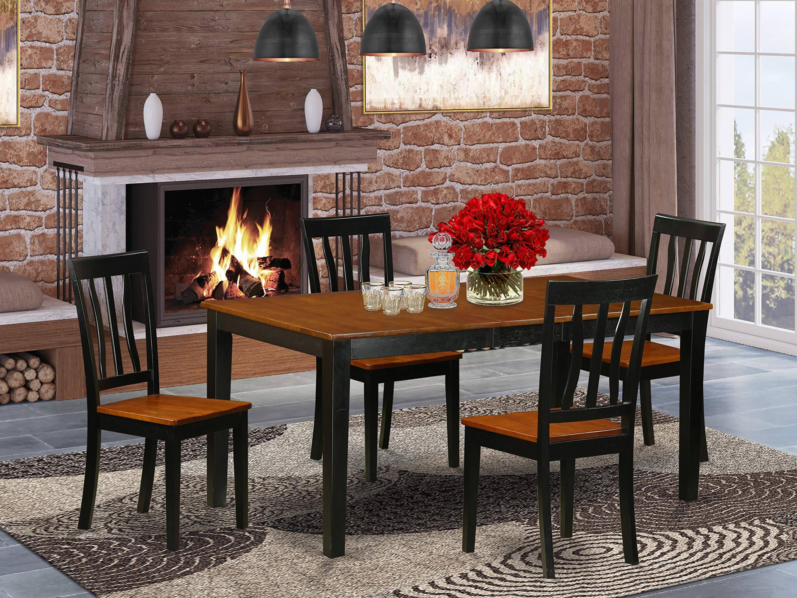 West Furniture Nicoli 5 Piece Kitchen Table Set Dining Table and 4 Wood Seat Kitchen