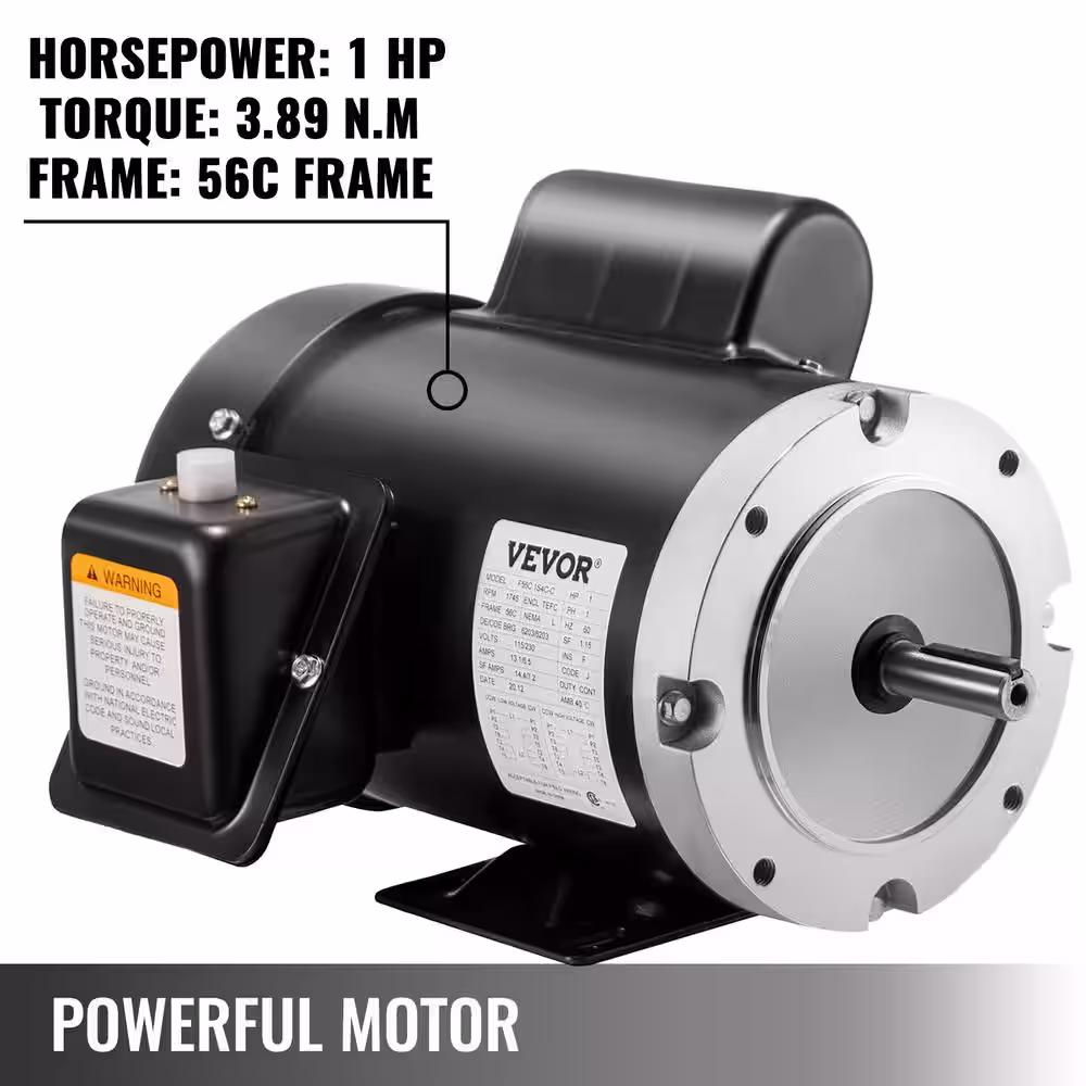 1 Hp Air Compressor Motor 5/8 in. Shaft TEFC Electric Motor 1725 RPM 56C Frame Single Phase AC Motor