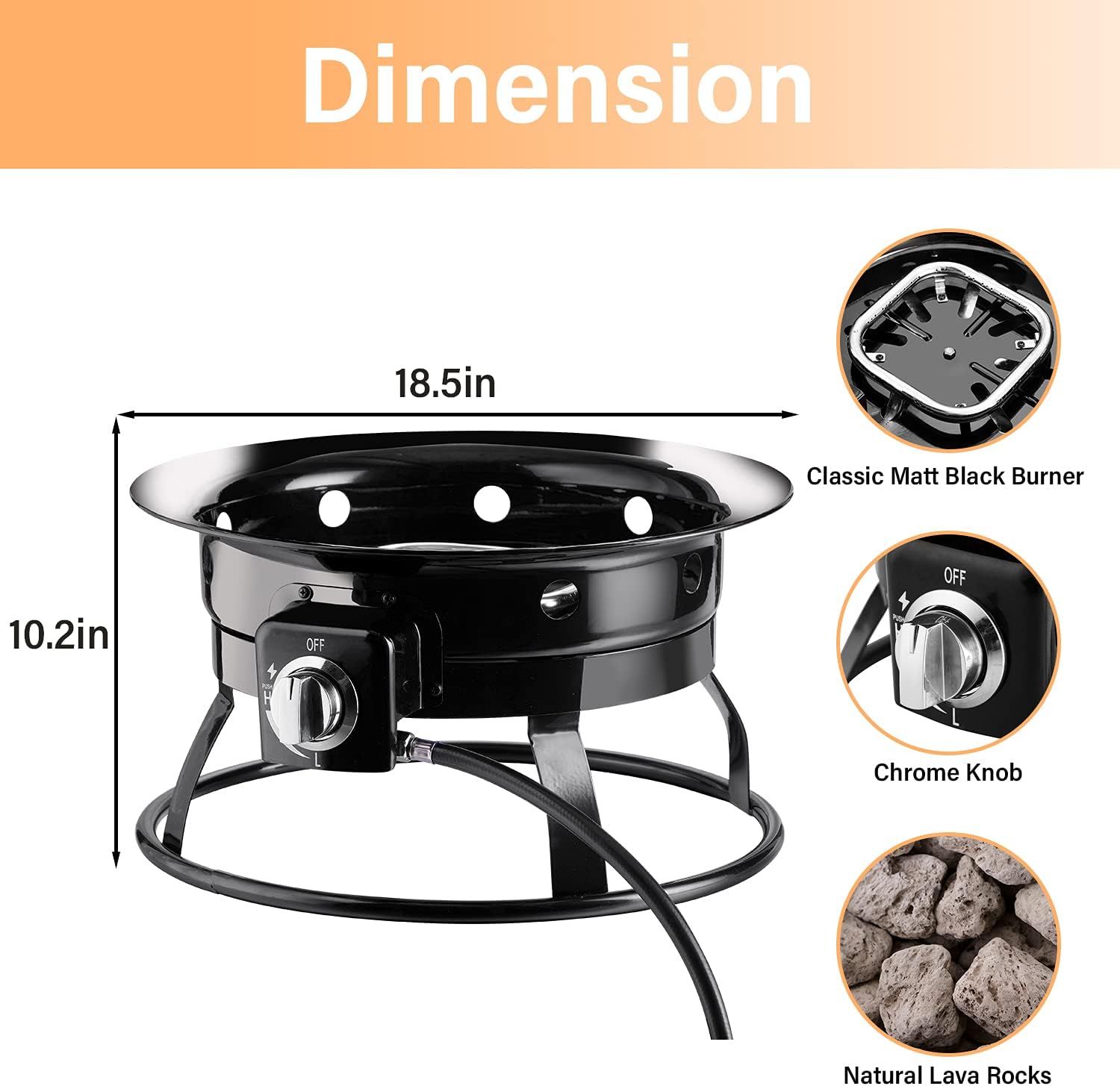 18.5 Propane Gas Fire Pit Outdoor Camping Picnic Stove Portable Fire Bowl 58 000 BTU Manual