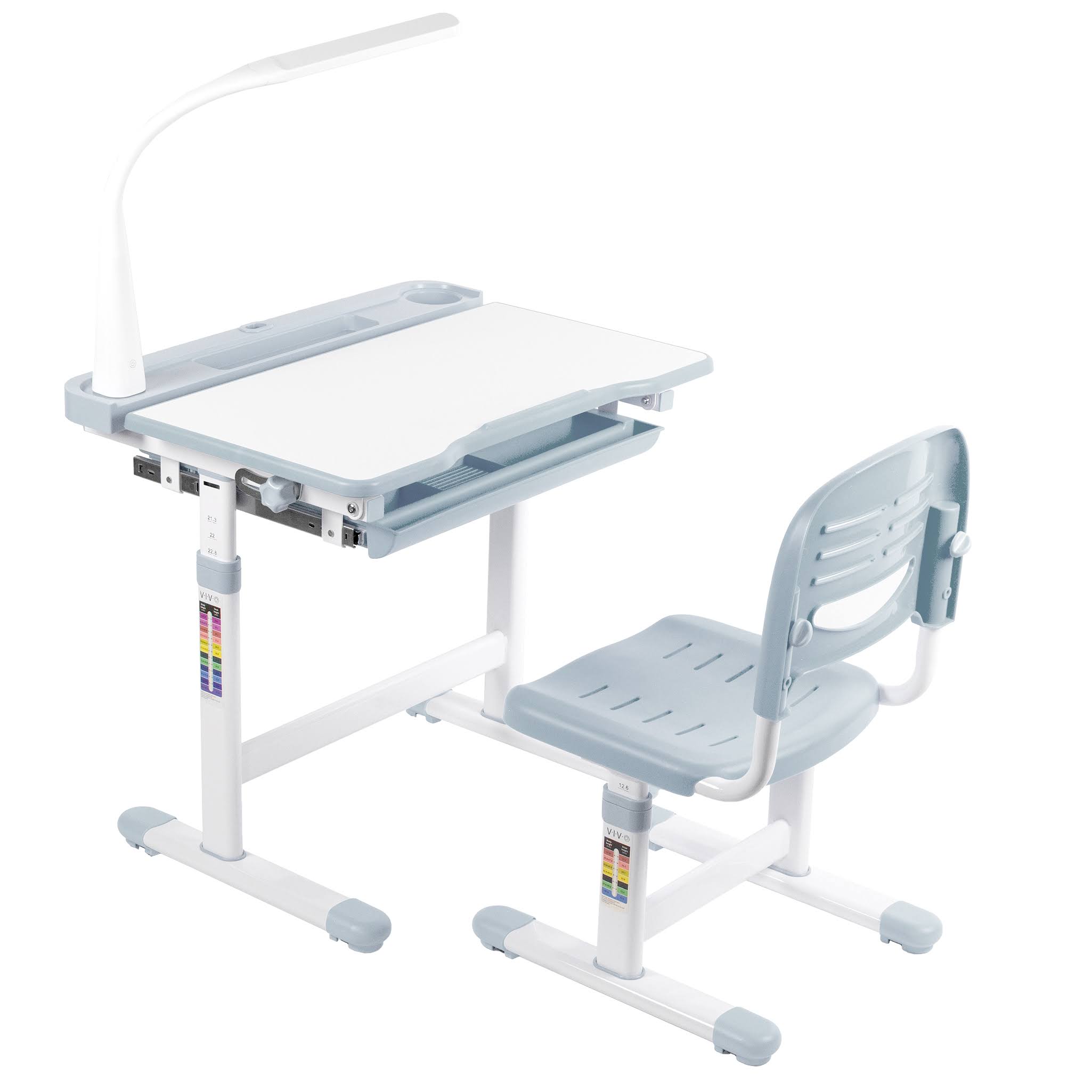 Gray Height Adjustable Children s Desk and Chair Kids Interactive Workstation with LED Lamp