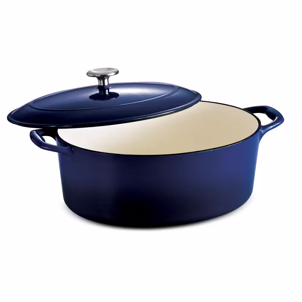 Gourmet 7 qt. Oval Enameled Cast Iron Dutch Oven in Gradated Cobalt with