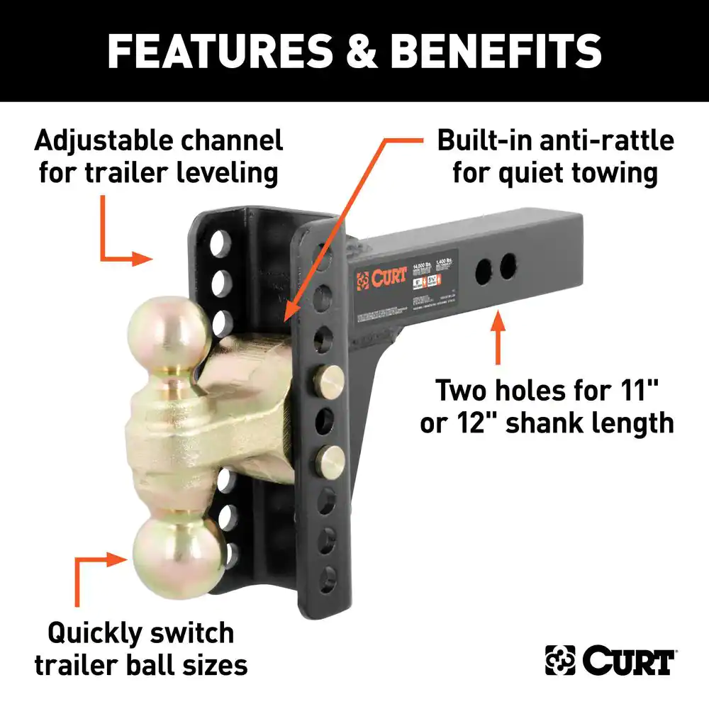 14 000 lbs. 6 in. Drop Adjustable Trailer Hitch Channel Mount with Dual Ball (2 in.