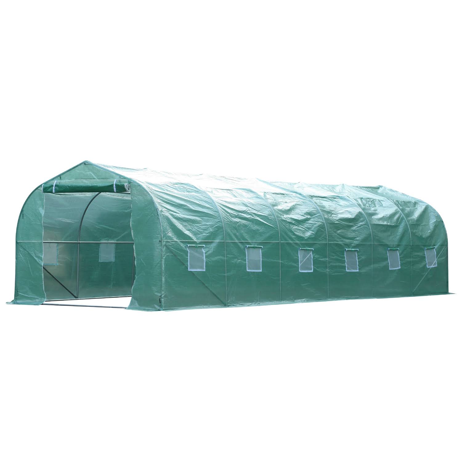 10 ft. W x 26 ft. L x 7 ft. H Green Large Outdoor Heavy Duty Walk In Greenhouse with 12 Windows and VENTILATION