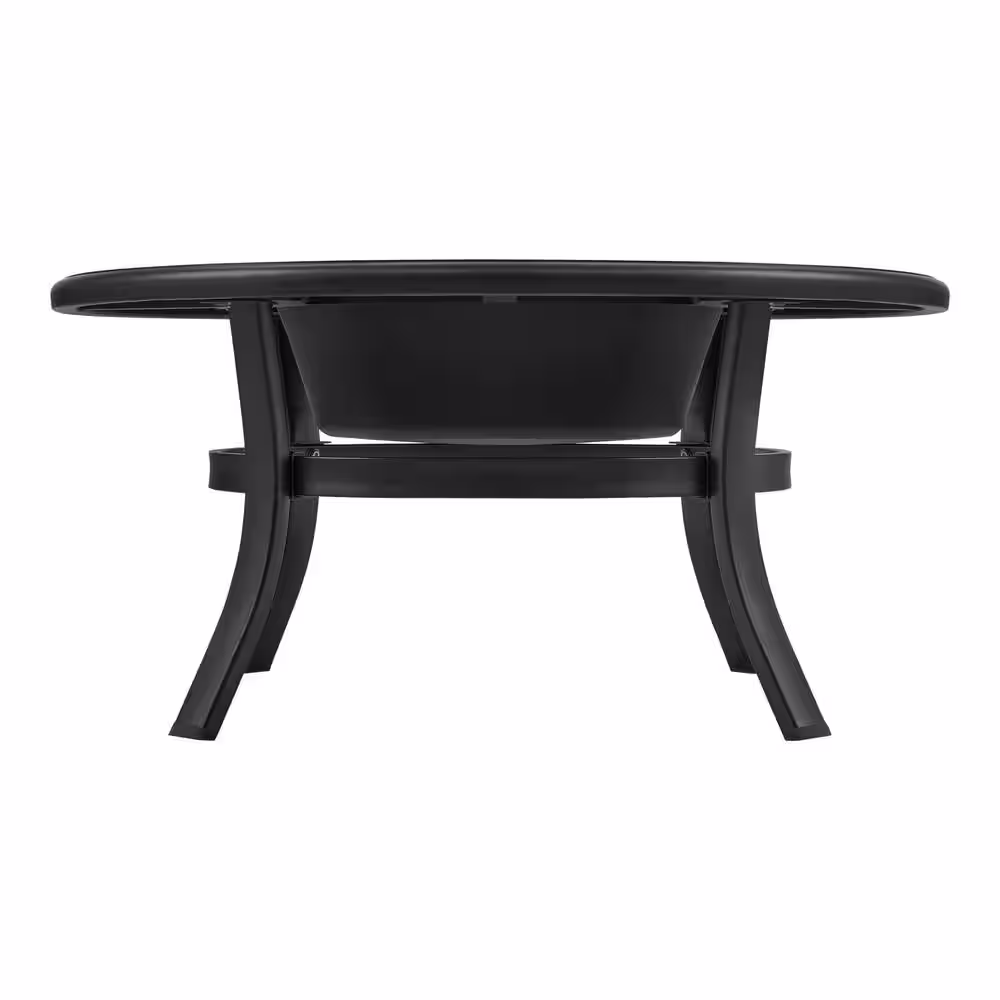 Bay Whitfield 38 in. Round Steel Black Marble Look Tile Top Wood Burning Fire