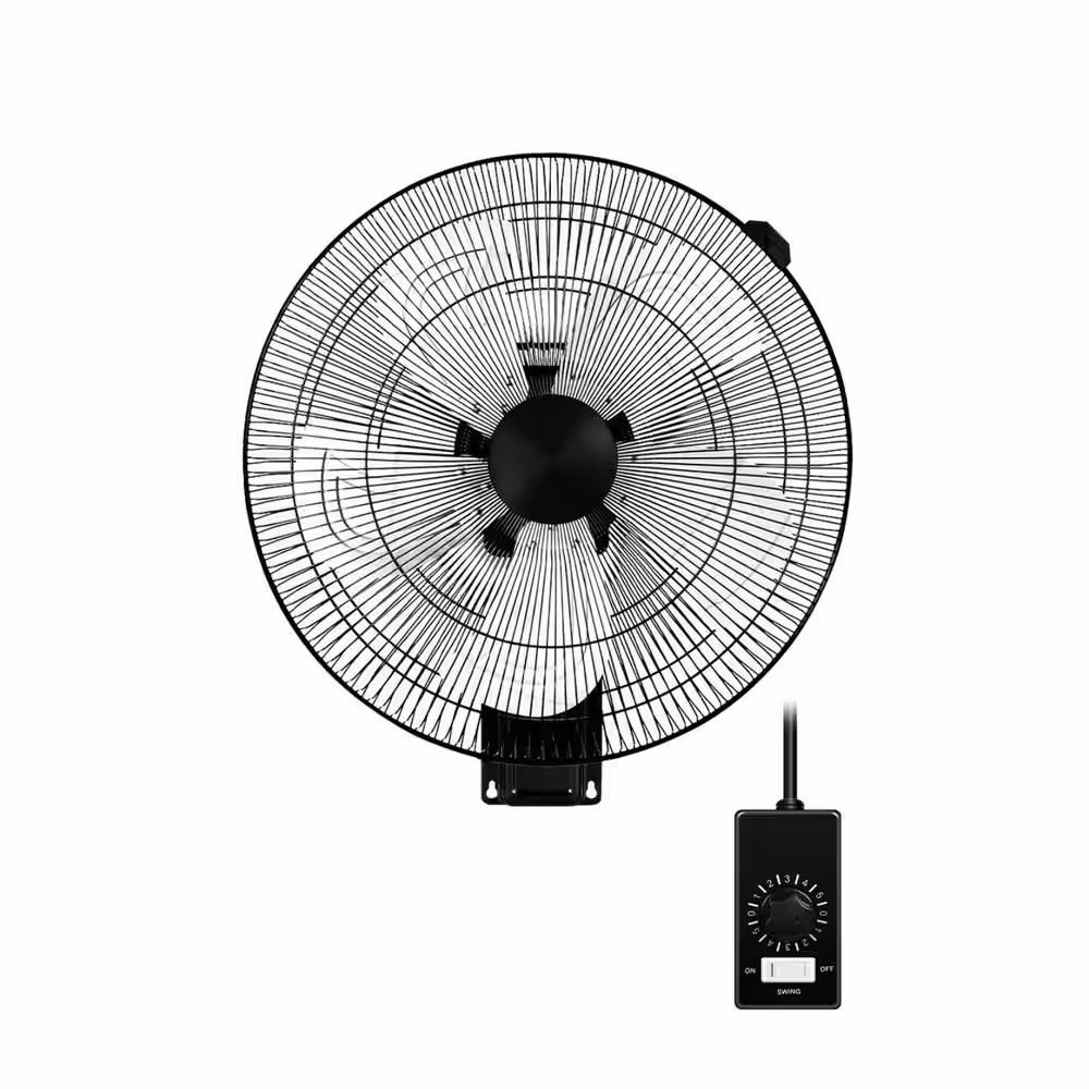 18 in. 5 Speed Settings Metal Wall Mount Fan in Black for Household Commercial 90 Degree Horizontal Oscillation
