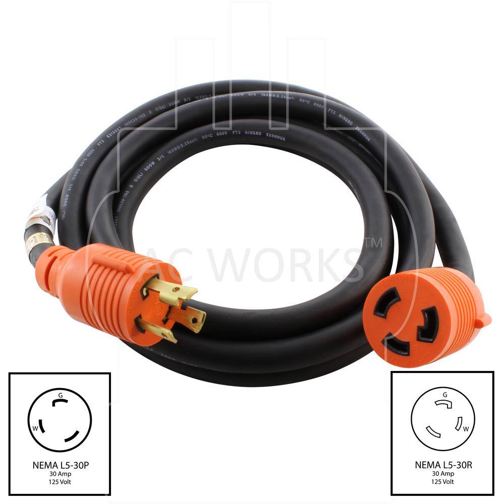 WORKS 25 ft. Soow 10/3 3 Prong Nema L5 30 125 Volt 30 Amp Generator Rubber Extension