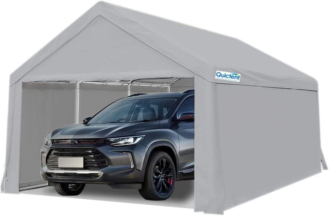 10’x20’ Heavy Duty Carport Car Canopy Galvanized Frame Car Shelter with Ground Bar Silver