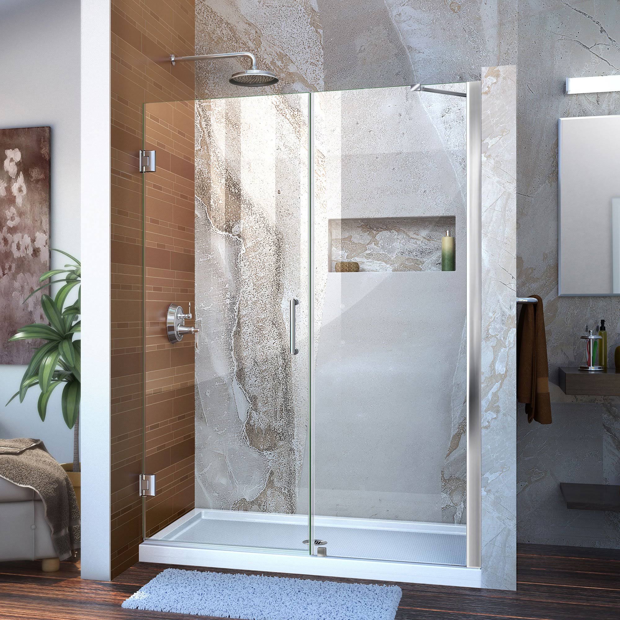 SHDR 20507210 Unidoor 72x22 High x 51x22 Wide Hinged Frameless Shower Door Brushed