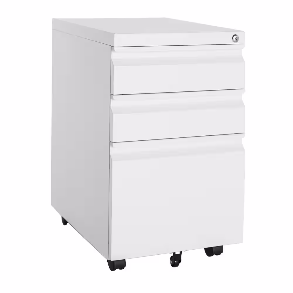 White Mobile File Cabinet 14.6 in. W x 17.7 in. D Letter/Legal Metal 3 Drawer with Lock on