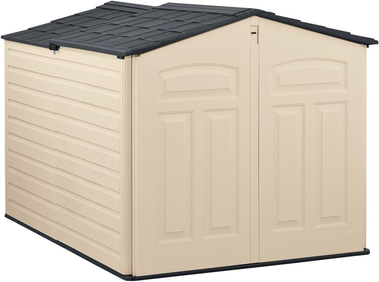Slide Lid Resin Weather Resistant Outdoor Storage Shed 6 x 3.75 feet 96 cu. ft. Olive/Sandstone for