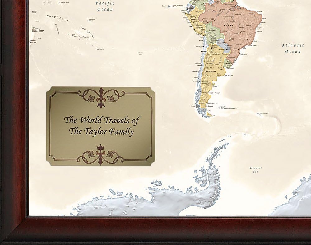 Your Travels Deluxe Push Pin World Map Premium Wood Frame Personalized Gift Map Handmade in Minnesota 34 x