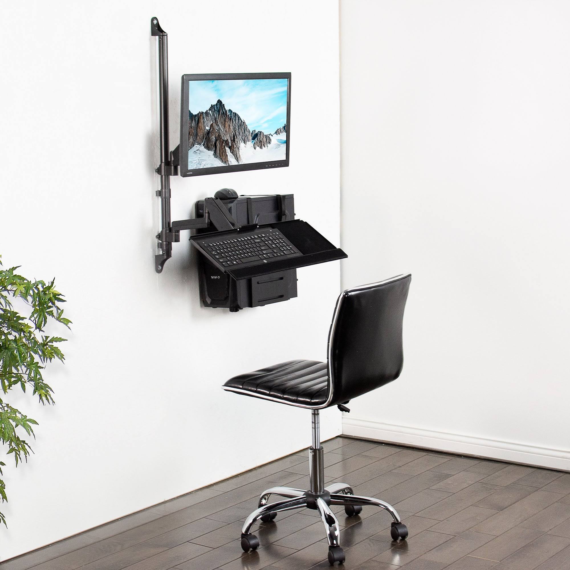 Sit Stand Height Adjustable Pneumatic Arm Wall Mount for 1 Screen Up to