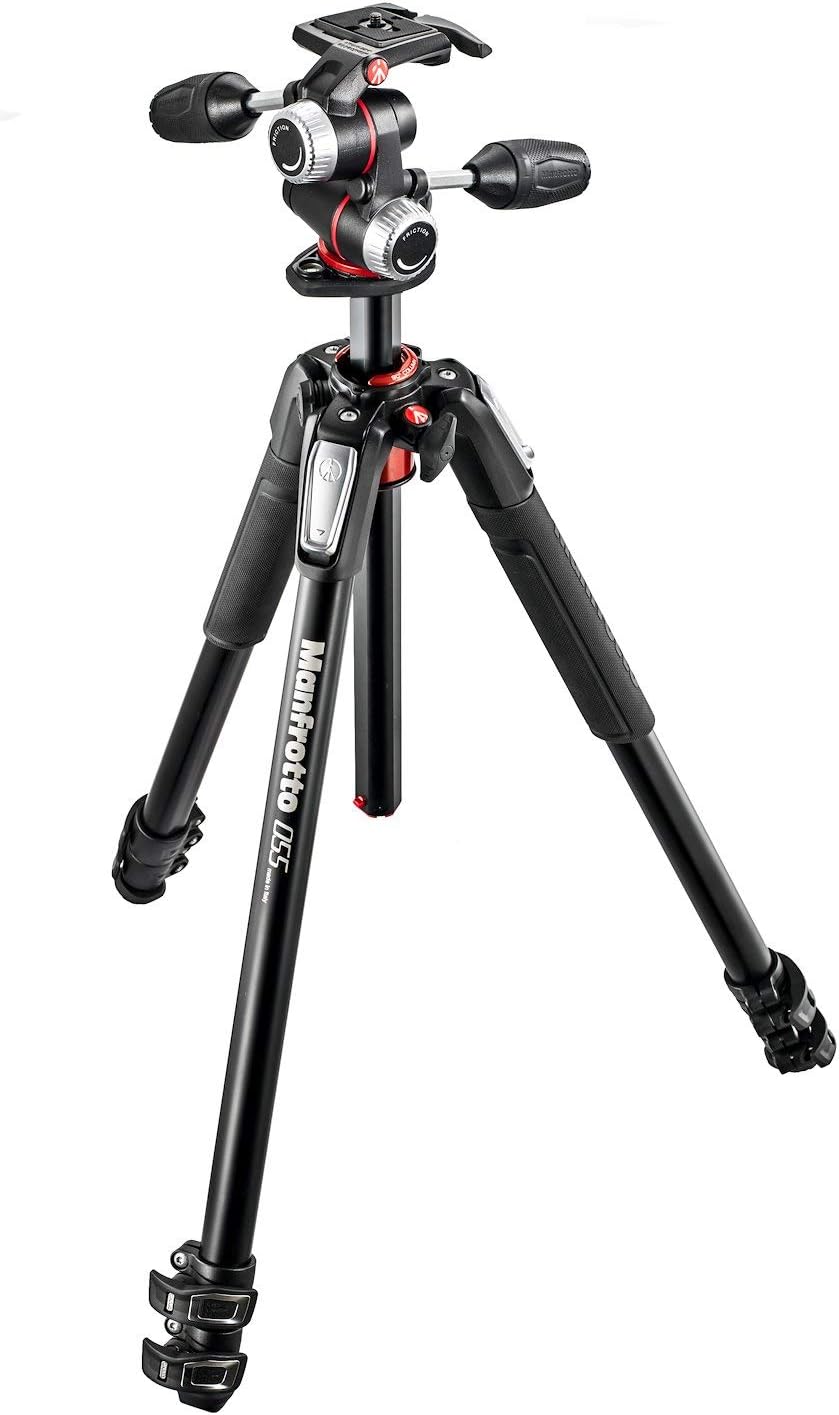 055 Aluminum 3 Section Tripod Kit with Horizontal Column and 3 Way Head