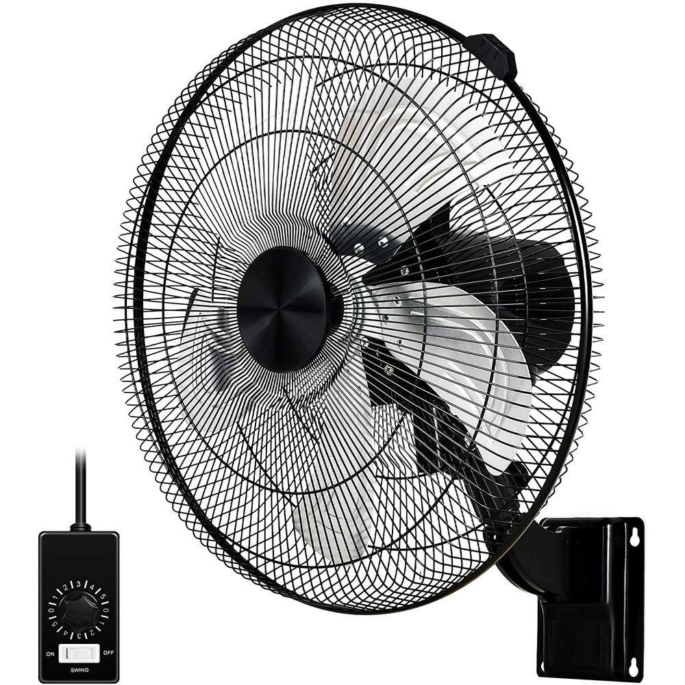 18 in. 5 Speed Settings Metal Wall Mount Fan in Black for Household Commercial 90 Degree Horizontal Oscillation