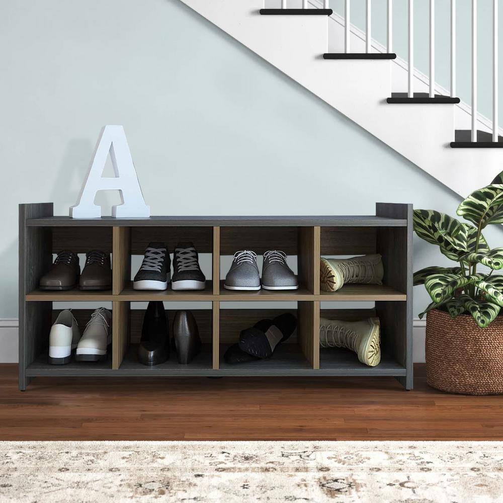 17.4 in. H 8 Shoe Pairs Compartment Rectangle Entryway Shoe Rack Carbon