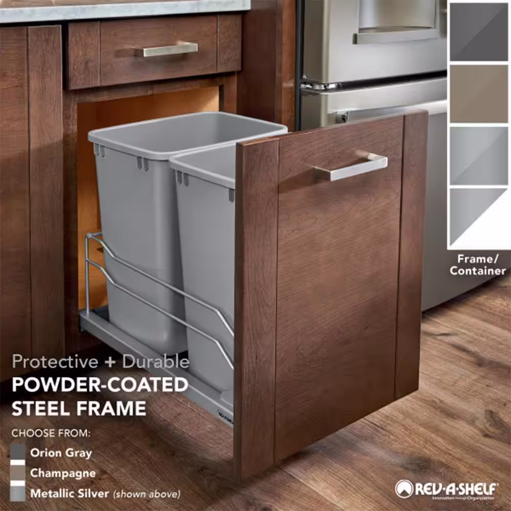 18.9375 in. H x 14.375 in. W x 22.25 in. D Double 35 Qt. Pull Out Champagne Waste Container with Soft Close