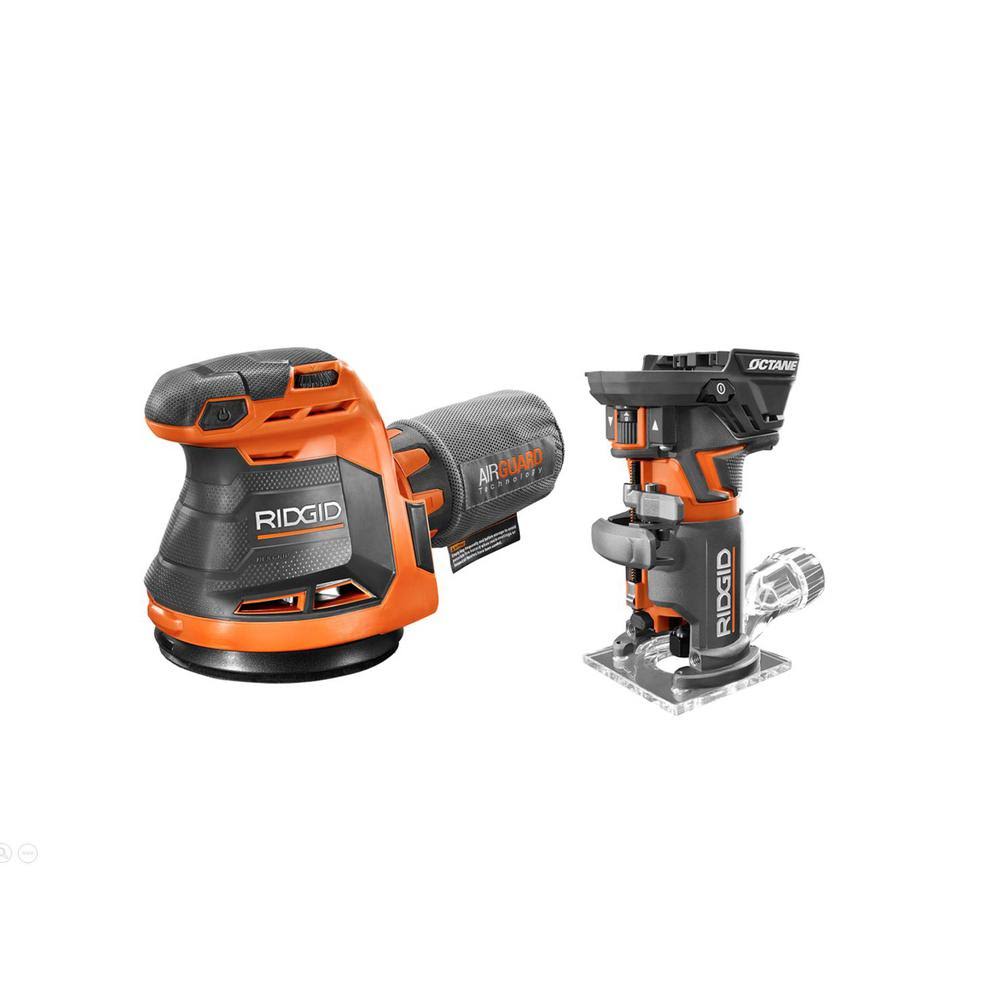 18 Volt Octane Cordless Brushless Compact Fixed Base Router and Random Orbital