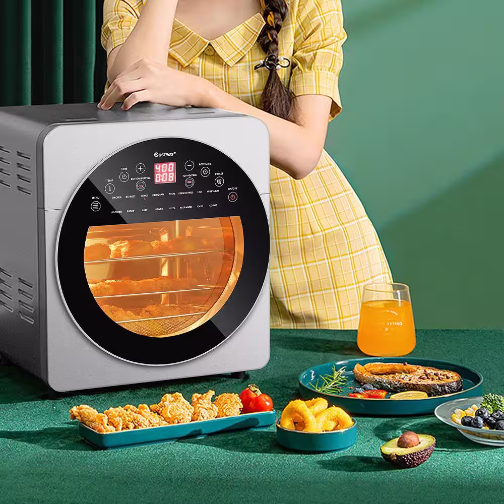15.5 qt. Silver 16 in 1 Air Fryer Oven Toaster Oven Rotisserie Dehydrator with