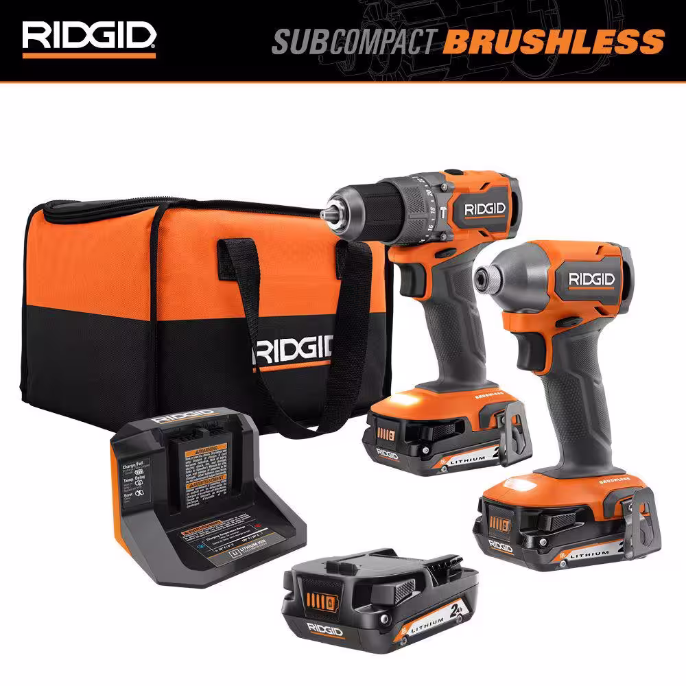 18V SubCompact Brushless Cordless 2 Tool Combo Kit w/ Hammer Drill Impact Driver (3) 2.0 Ah Batteries Charger
