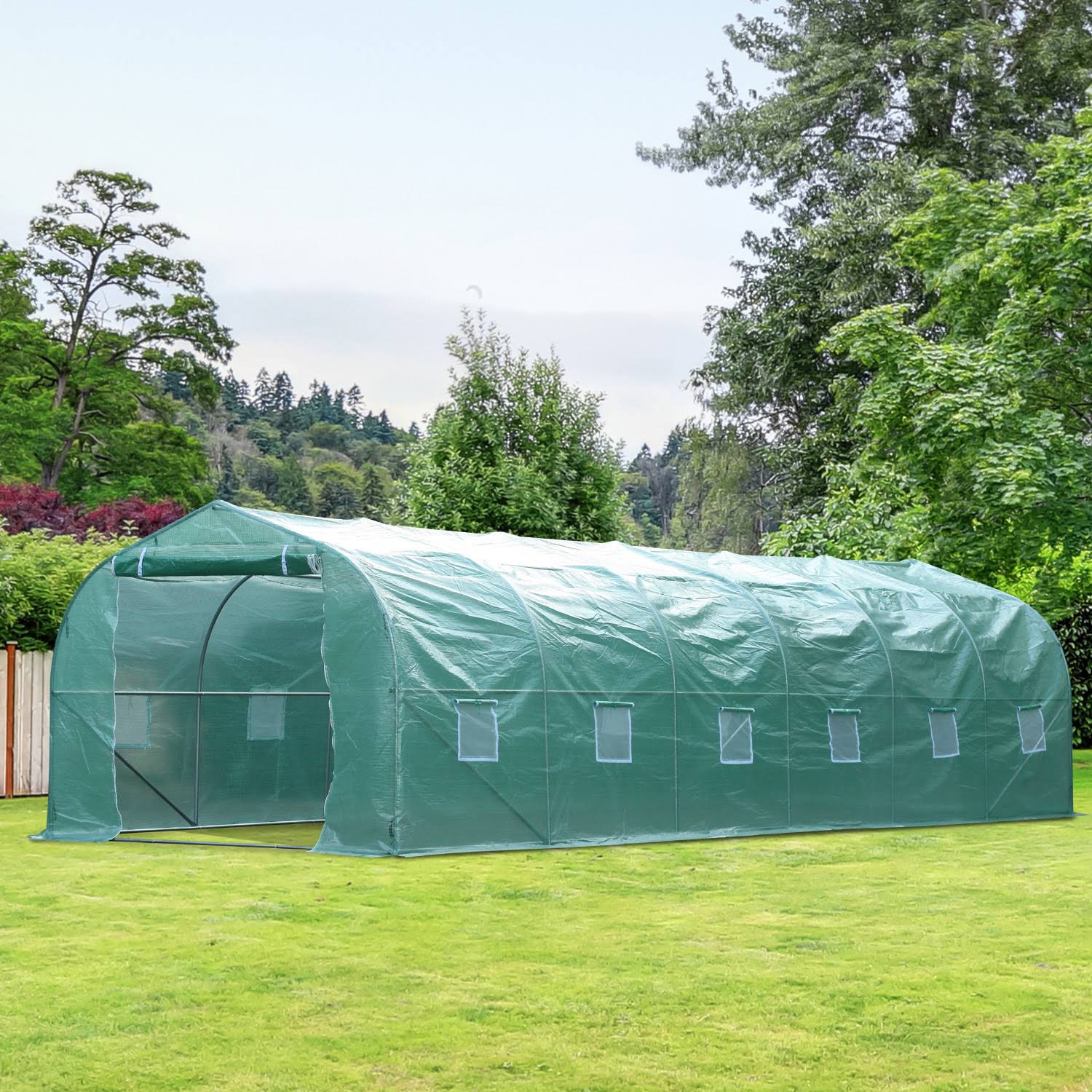 10 ft. W x 26 ft. L x 7 ft. H Green Large Outdoor Heavy Duty Walk In Greenhouse with 12 Windows and VENTILATION