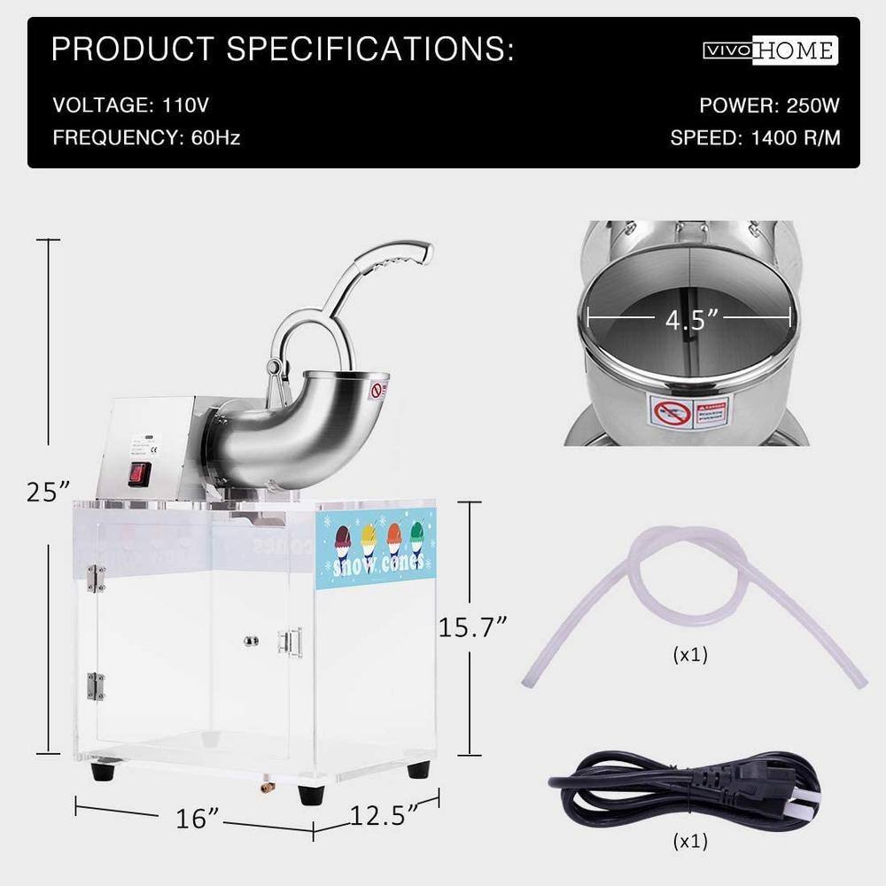 140 oz. 440lbs/hr. Dual Blades Stainless Steel Snow Cone Machine with Acrylic