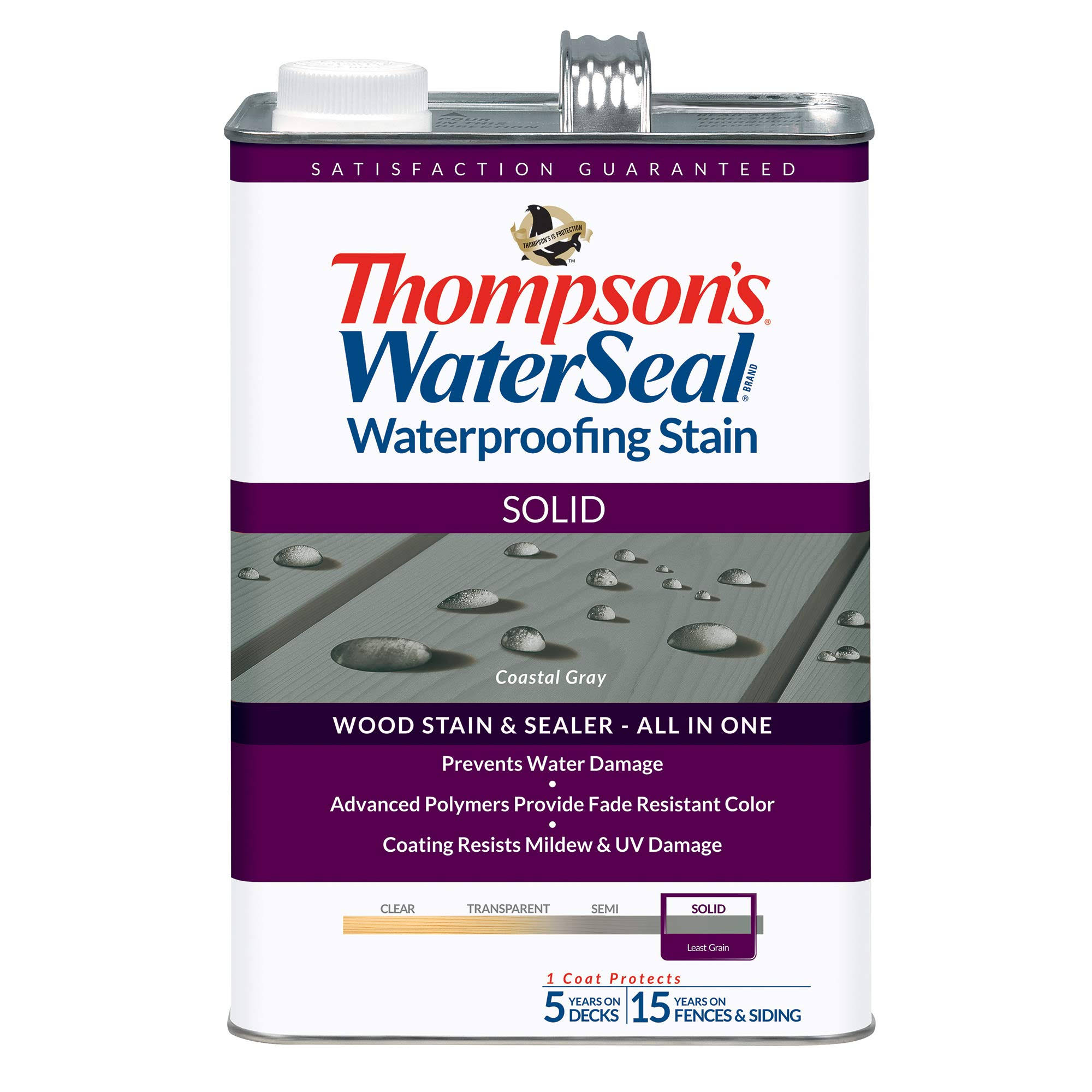Waterseal 1895127 Solid Coastal Gray Waterproofing Wood Stain u0026 Sealer 1 Gal Case of