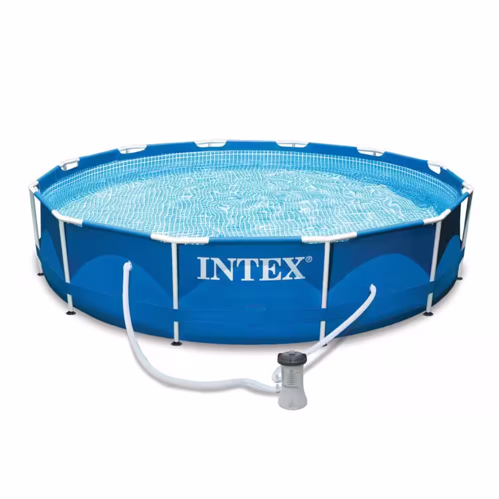 12 ft. Round 30 in. D Metal Frame Set Above Ground Swimming Pool with Filter and
