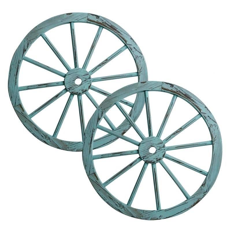Gray Barn Zephyr Grange Wooden Wagon Wheel with Antique Blue Finish (Set of 2)