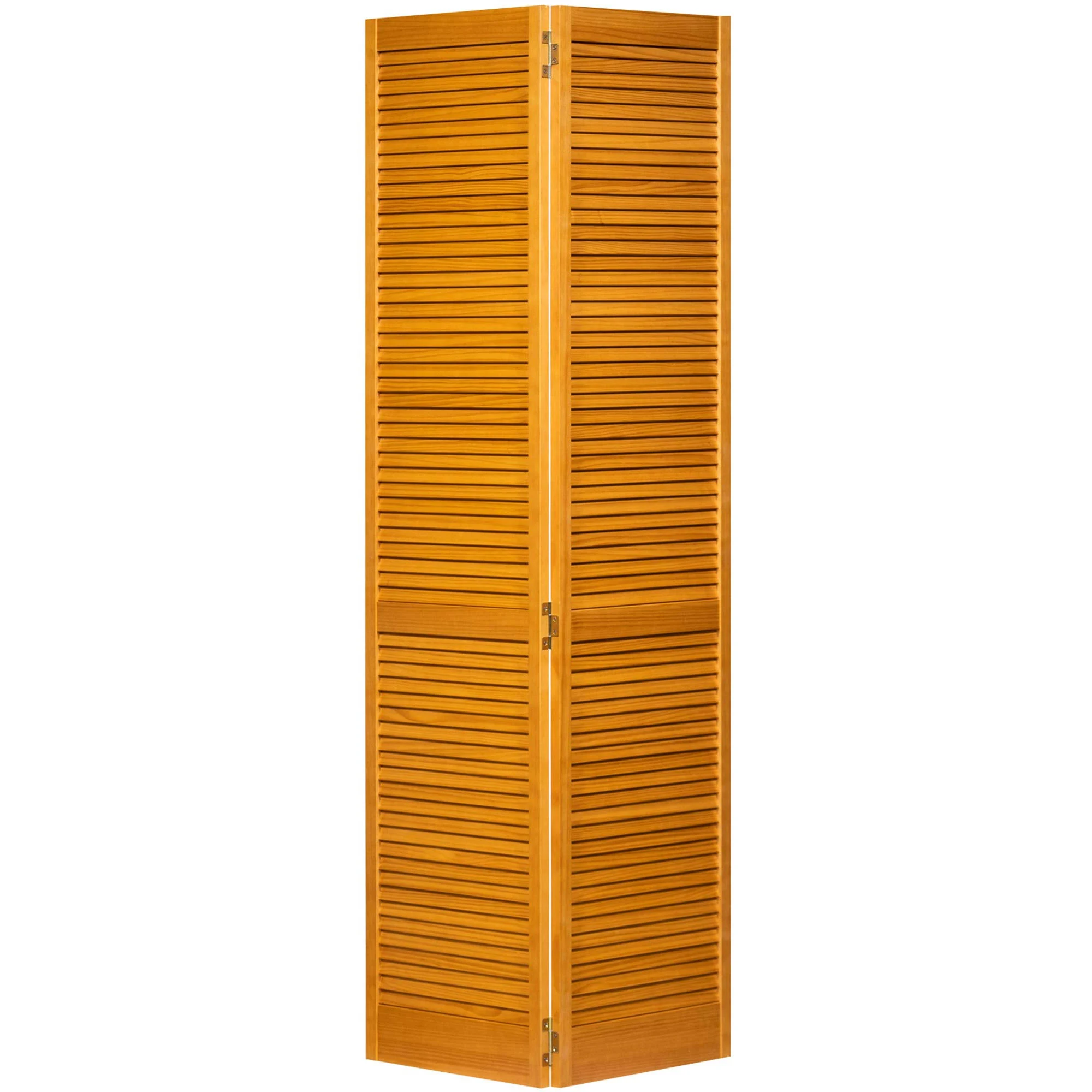 Bay 30 in. x 80 in. Traditional Louver Golden Oak Solid Core Wood Bi Fold