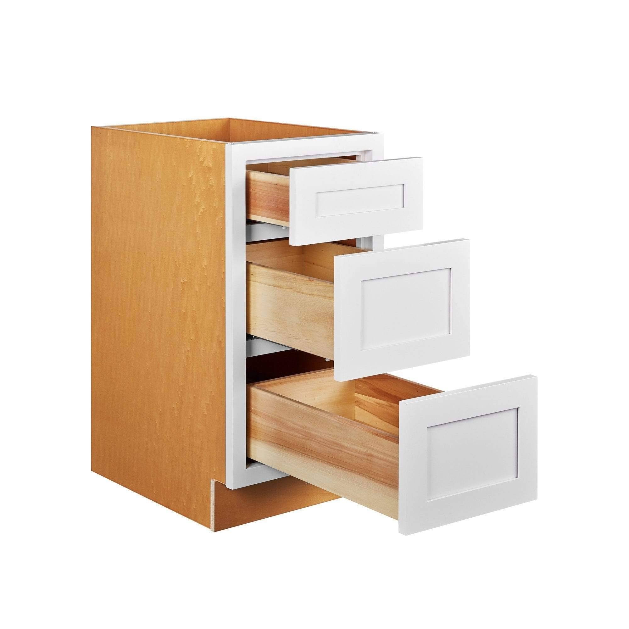 Wholesalers 24 inch Wide Drawer Base Kitchen Cabinet Three (3) Drawers Snow White Inset Shaker