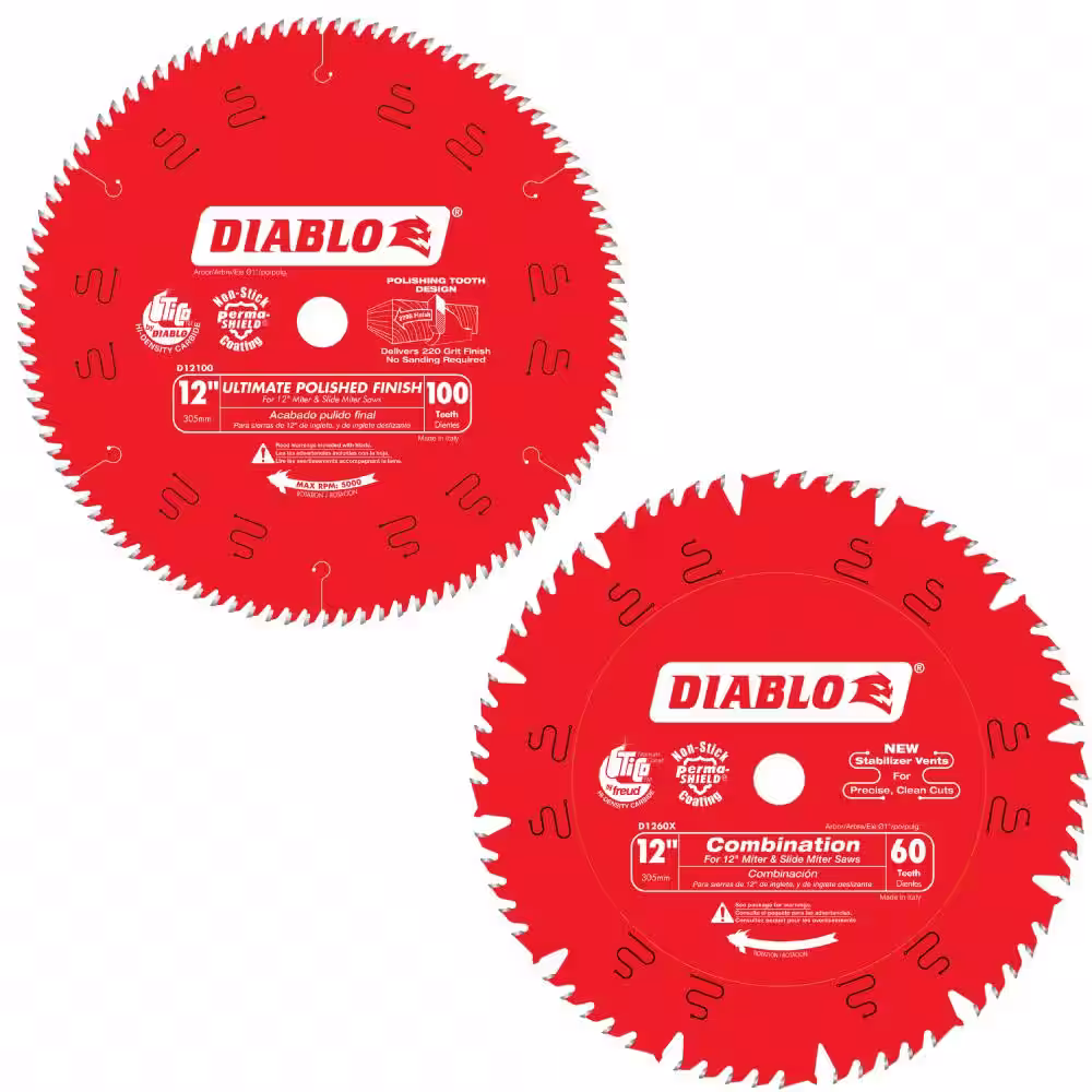 12 in. x 60 Tooth Combination Saw Blade and 12 in. x 100 Tooth Ultimate Polished Saw Blade