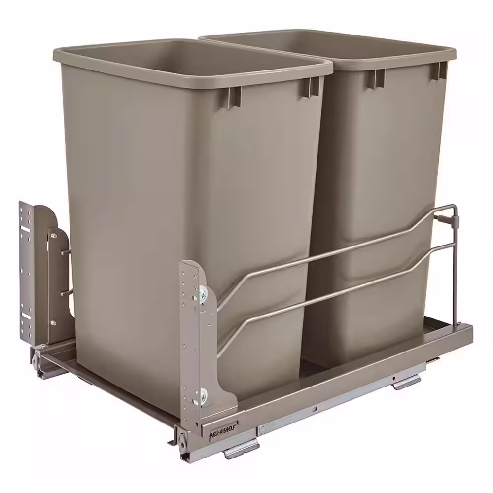 18.9375 in. H x 14.375 in. W x 22.25 in. D Double 35 Qt. Pull Out Champagne Waste Container with Soft Close