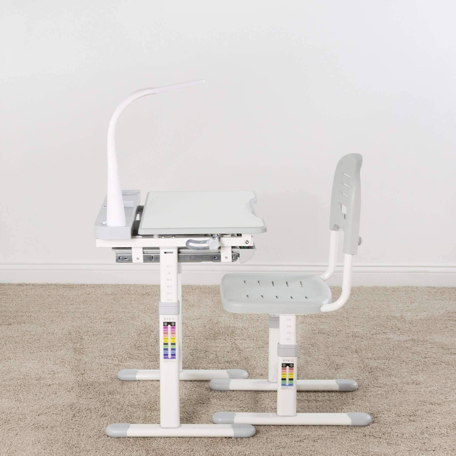 Gray Height Adjustable Children s Desk and Chair Kids Interactive Workstation with LED Lamp
