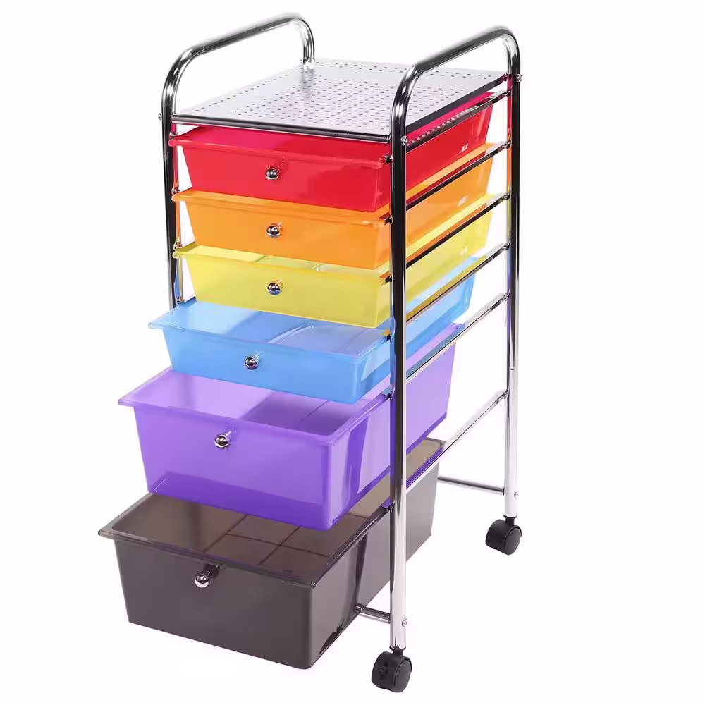 15.5 in. W x 32 in. H Organizer Cart Color 6 Drawer Rolling Utility Mobile Trolley Chrome
