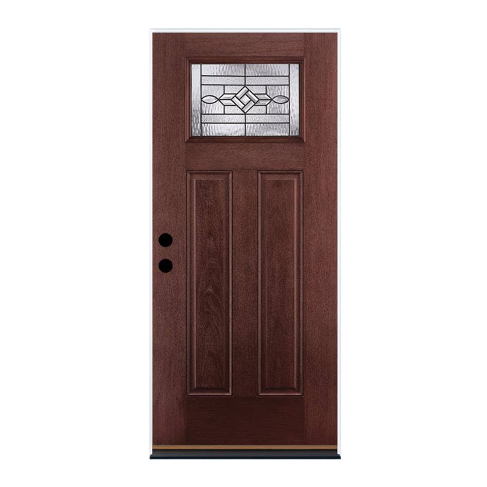 Benchmark Doors 36 in x 80 in Fiberglass Craftsman Right Hand Inswing Mahogany Stained Prehung Single Front Door