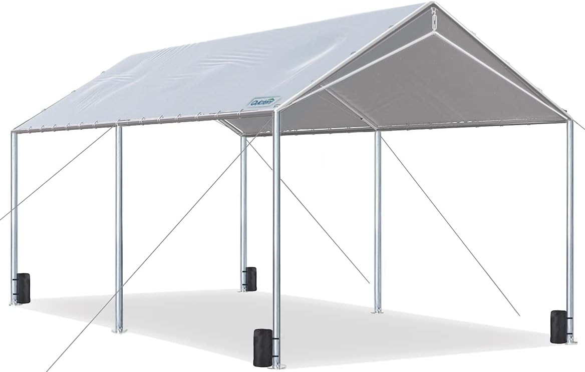 10X20ft Upgraded Heavy Duty Car Canopy Galvanized Frame Carport Outdoor Boat Shelter with 3 Reinforced Steel