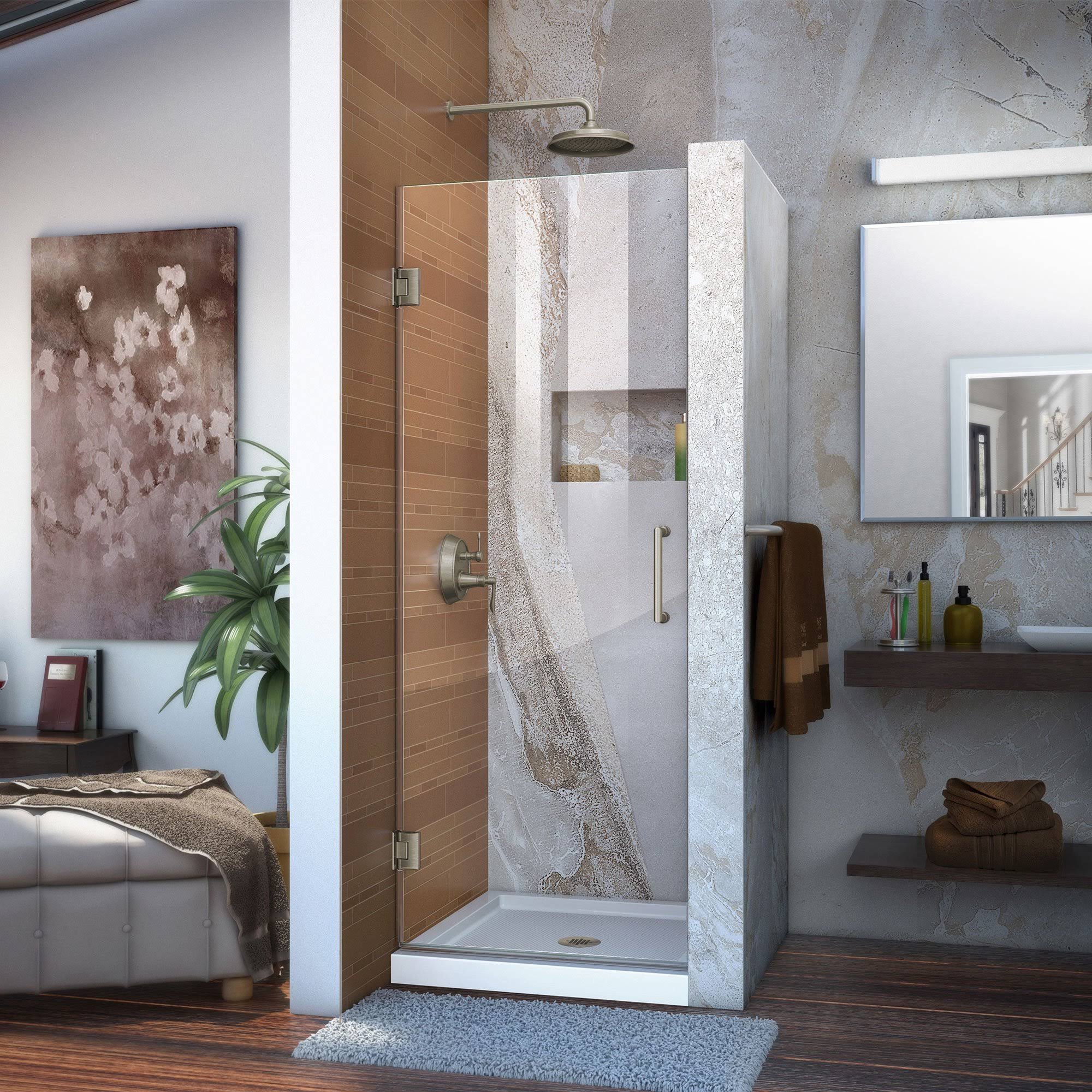 SHDR 20247210F 04 Unidoor 24 in. W x 72 in. H Frameless Hinged Shower Door Brushed