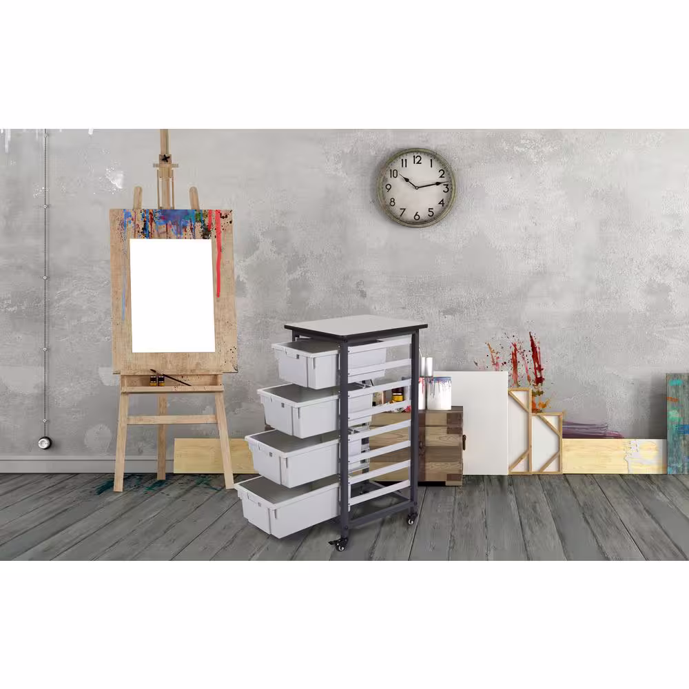 17 in. x 20 in. Mobile Bin Storage Cart Single Row and Double Bin in Black