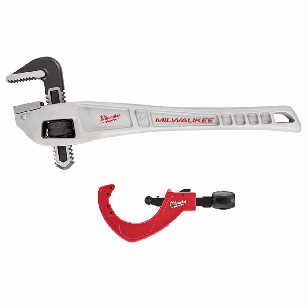 14 in. Aluminum Offset Pipe Wrench with 3 1/2 in. Quick Adjust Copper Tubing Cutter