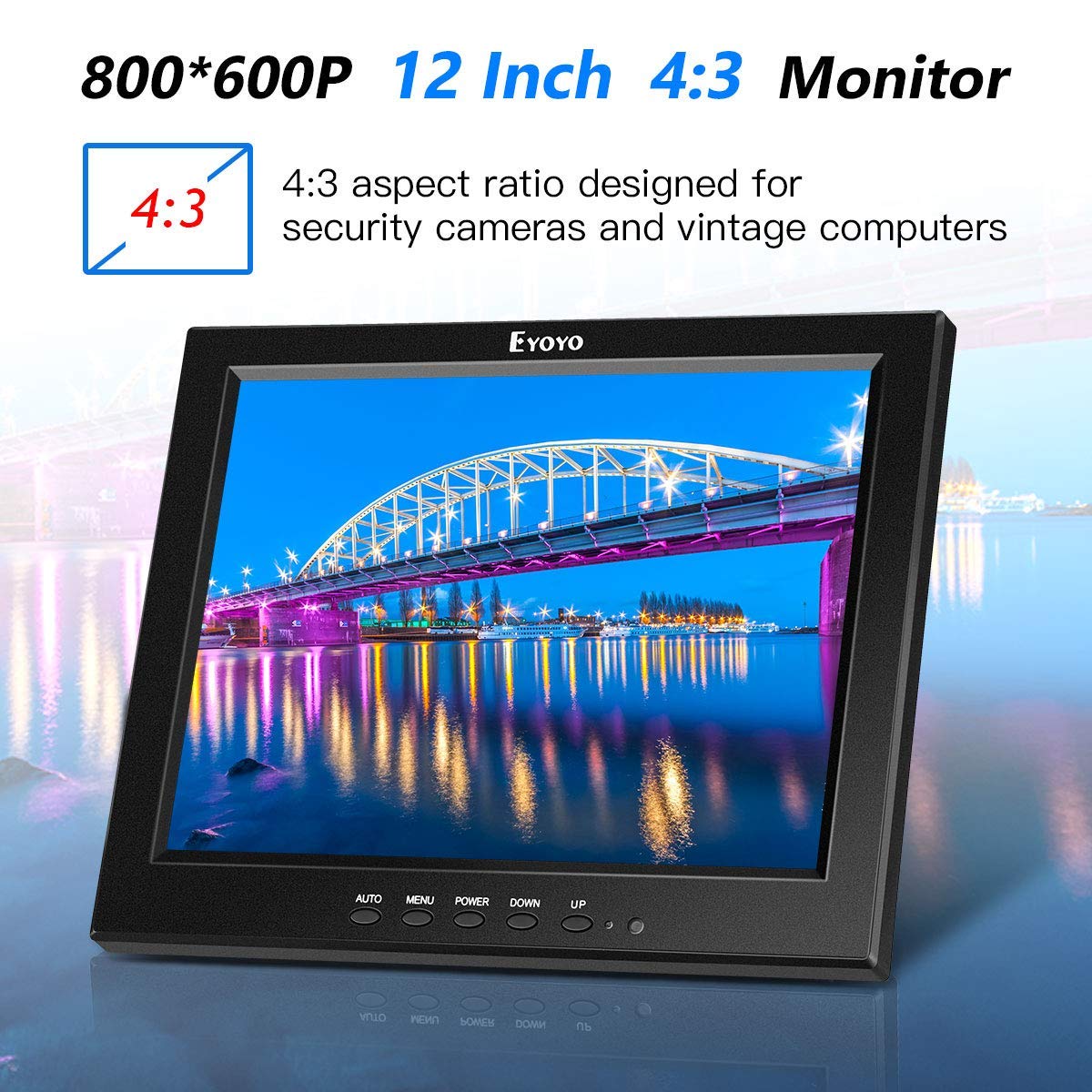 12 Inch HDMI Monitor with BNC VGA AV HDMI Input 800x600 Portable 4:3 TFT LCD Mini HD Color Screen with Bulit in